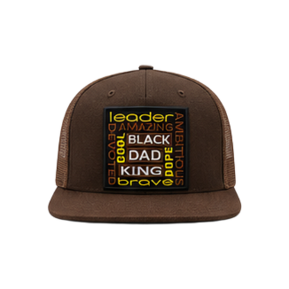👑 Black Dad King Patched Trucker -Snapback Hat - Brown