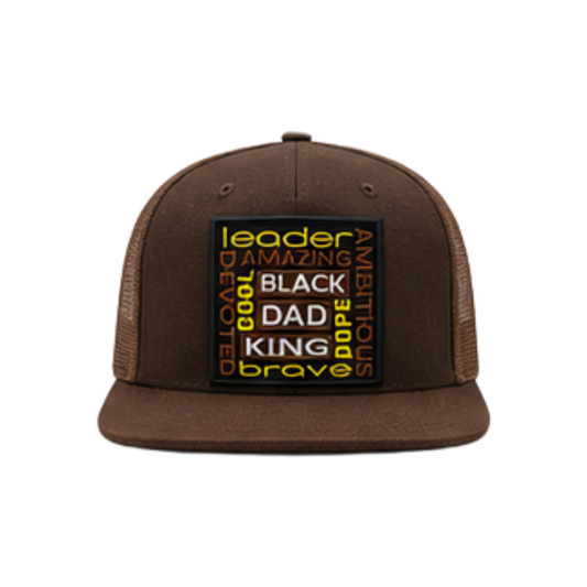👑 Black Dad King Patched Trucker -Snapback Hat - Brown