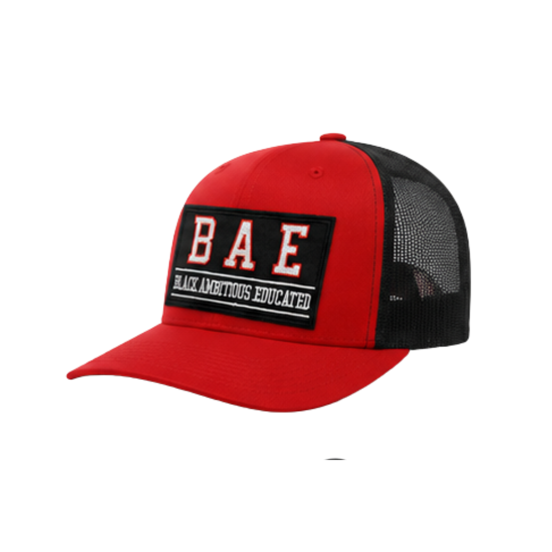 BAE – Black Ambitious Educated Patched Snapback Hat | Black Excellence Cap - Canvas Red/Black