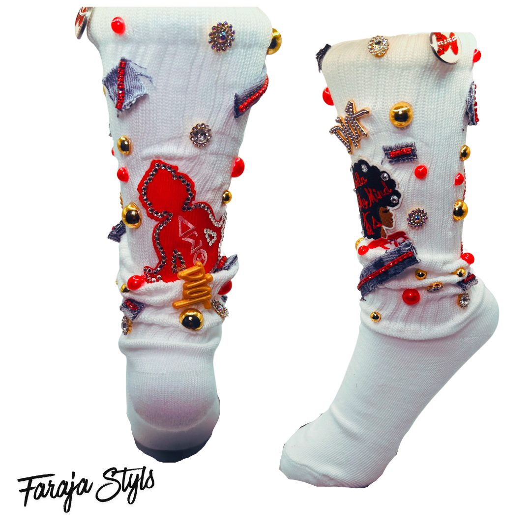 Custom Junk Slotch Socks with Patches, Pearls & Rhinestones | Personalized Glam Socks | Handmade Fashion Statement