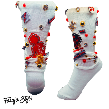 Custom Junk Slotch Socks with Patches, Pearls & Rhinestones | Personalized Glam Socks | Handmade Fashion Statement