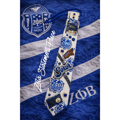 Zeta Phi Beta Premade Junk Tie – Blue & White Greek Statement Tie