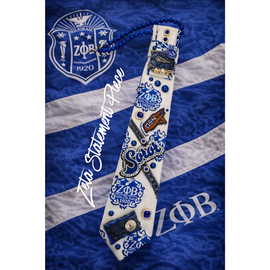 Zeta Phi Beta Premade Junk Tie – Blue & White Greek Statement Tie