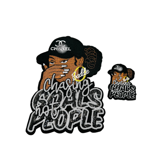 Chasing Goals Not People Lady Sequin Patches - Black