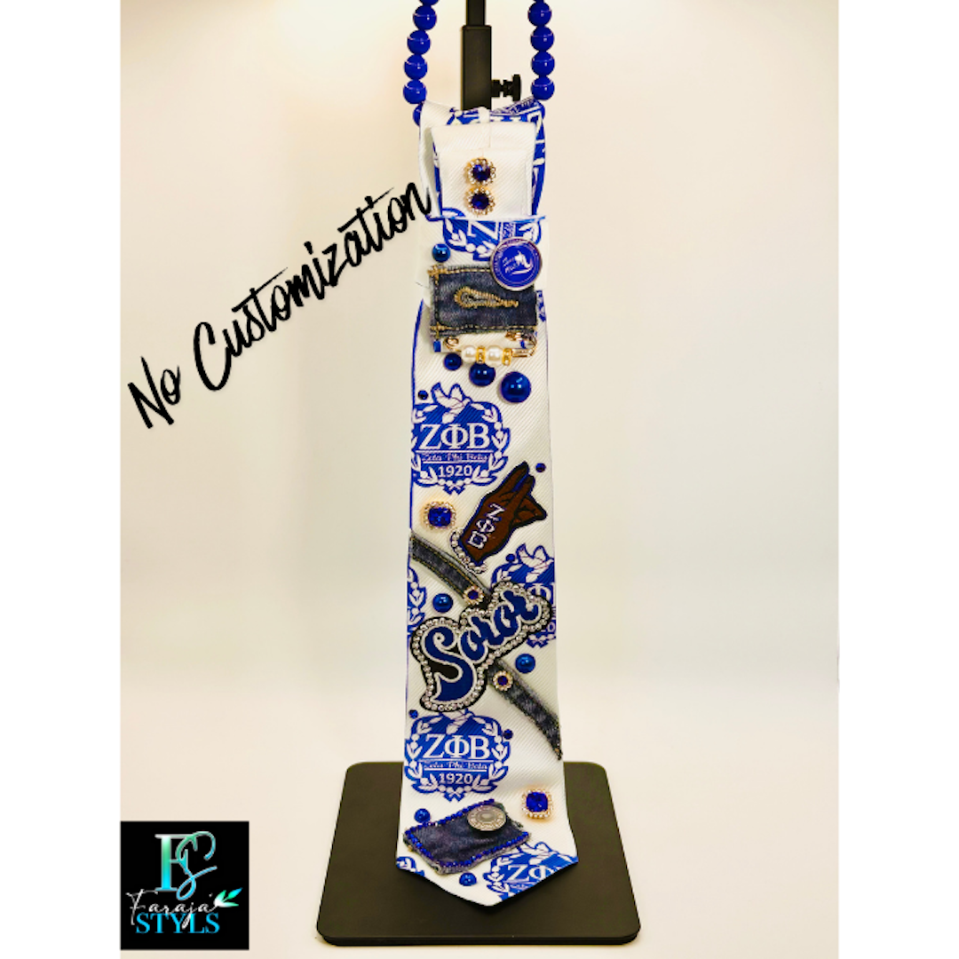 Zeta Phi Beta Premade Junk Tie – Blue & White Greek Statement Tie