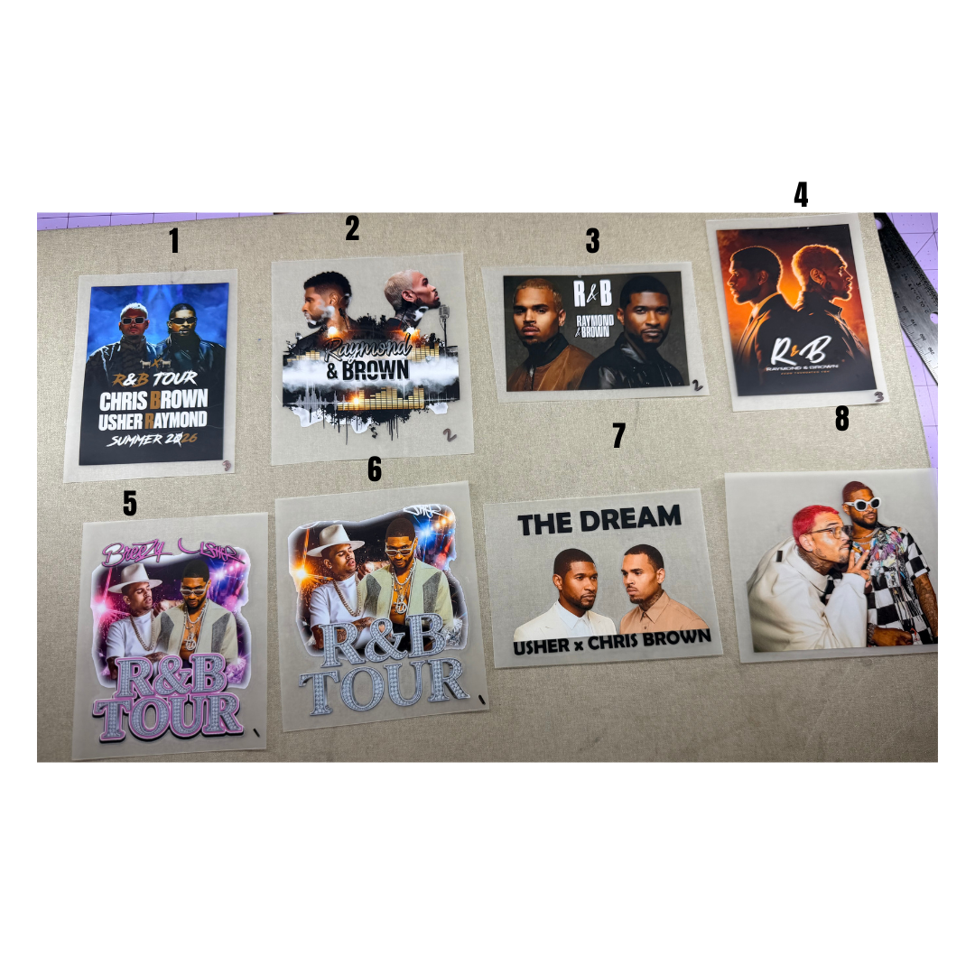 Chris Brown & Usher Small DTF Transfers - Sizes 3.5*3.5 (Hat Size)