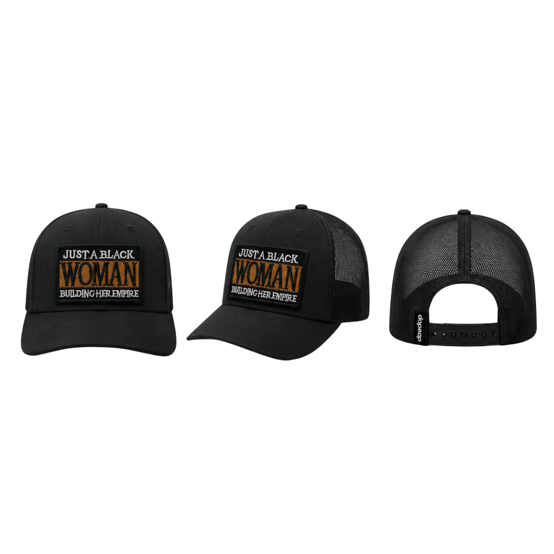 Just A Black Woman Building Her Empire - Boss Babe Canvas Trucker Hat - Black