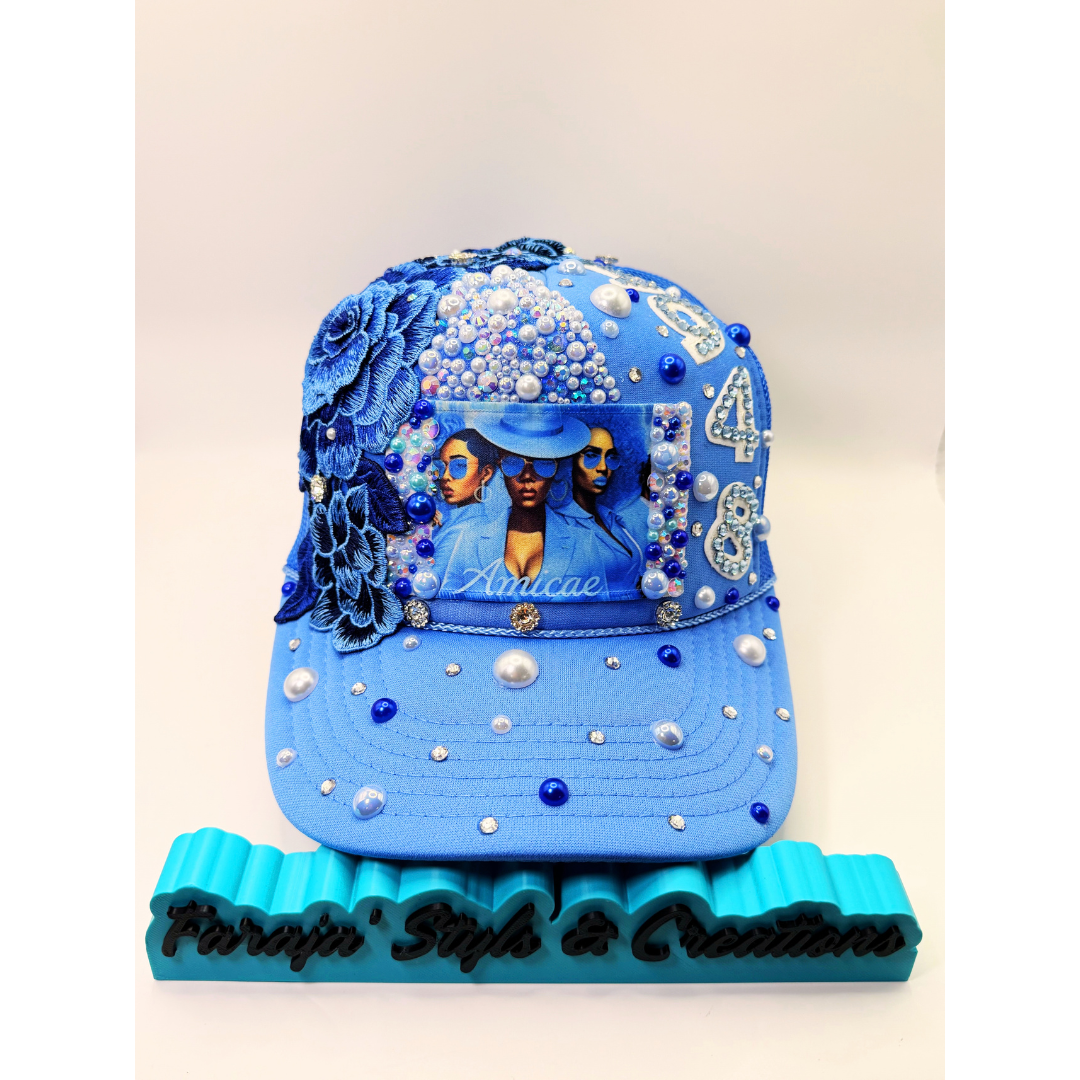 Design Your Custom Zeta Amicae Inspired Sorority Trucker Junk Hat | Rhinestones, Patches & Pearls | Greek Life Fashion Cap