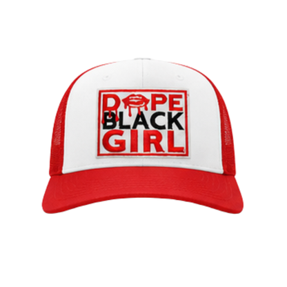 Dope Black Girl Patched Foam Trucker Snapback Hat | Melanin Queen Statement Cap - Red/ White