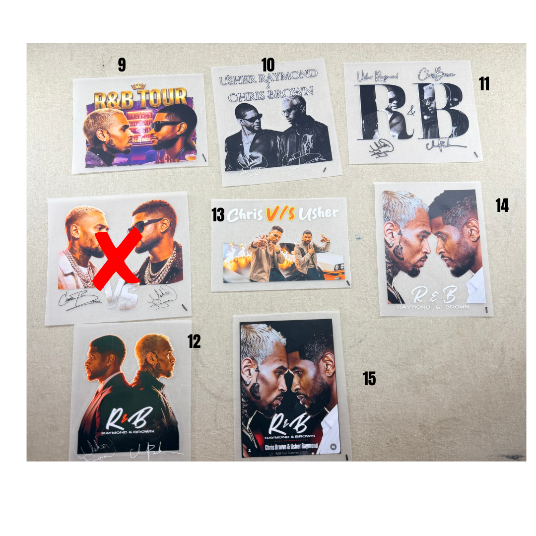 Chris Brown & Usher Small DTF Transfers - Sizes 3.5*3.5 (Hat Size)