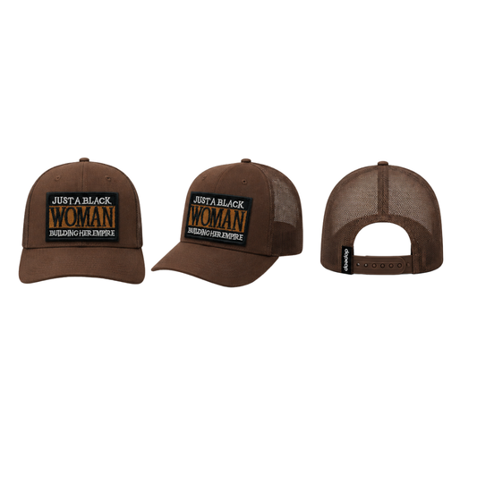 Just A Black Woman Building Her Empire Patched Hat - Boss Babe Canvas Trucker Hat - Brown