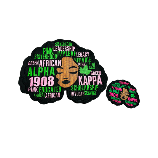 Afro Lady AKA Inspired Pink and Green Sorority Patches