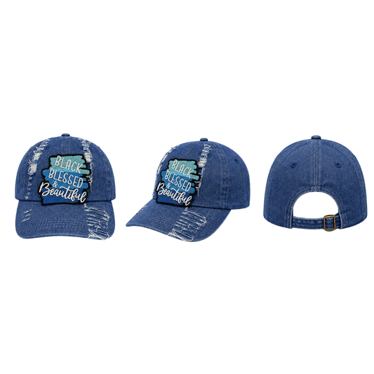 Black, Blessed & Beautiful Denim Distressed Cap