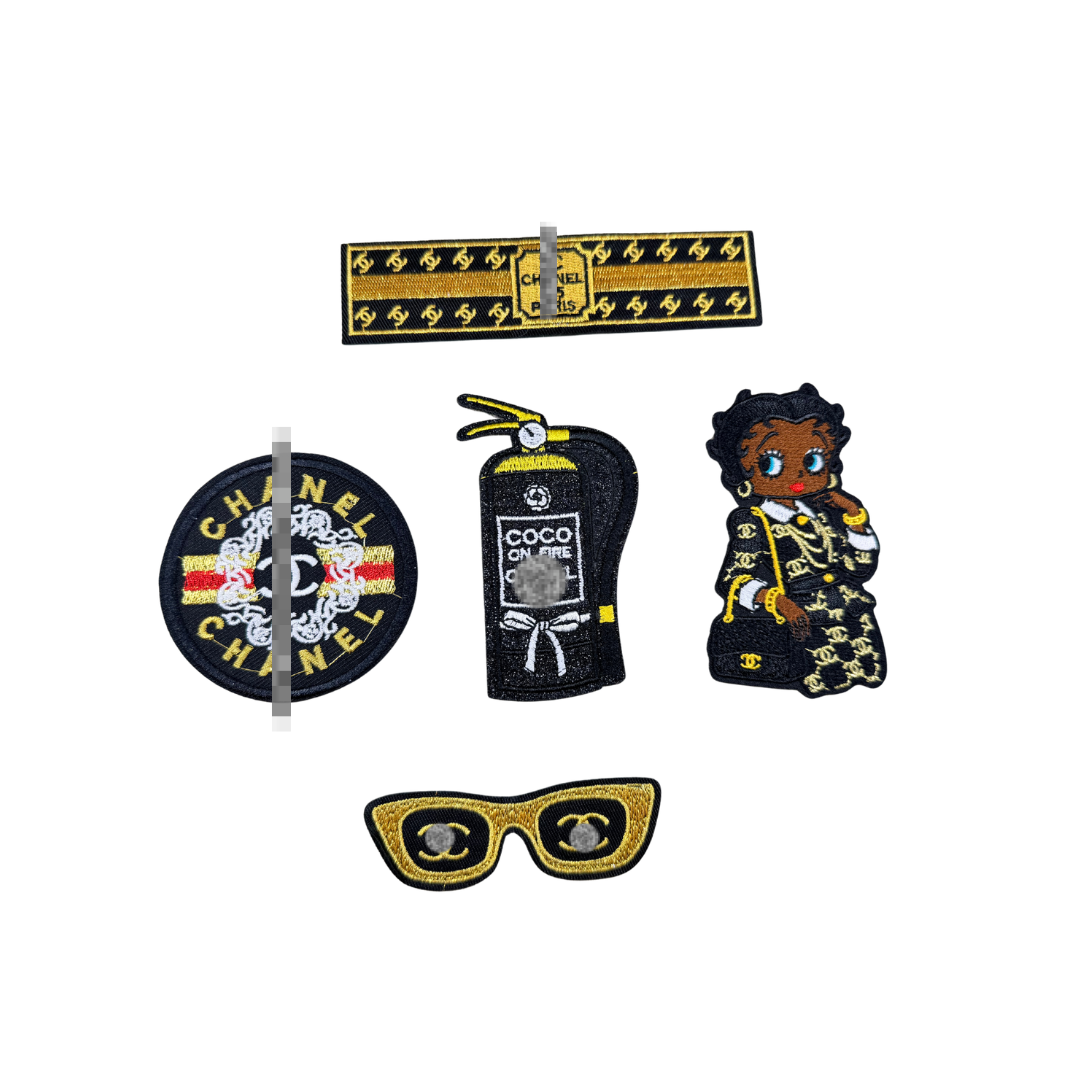 Chan** Designer Inspired Black, Gold, Silver Patch Collection