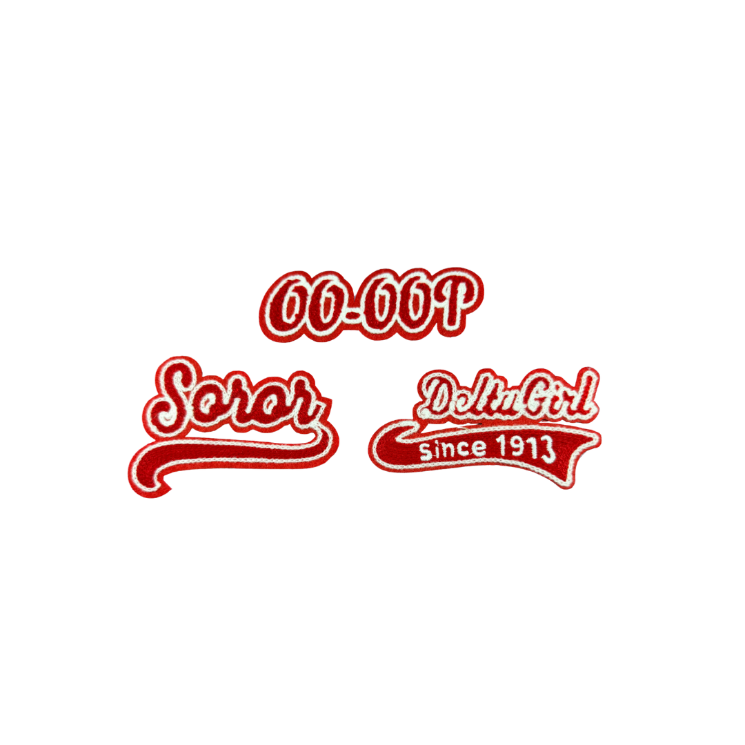 DST Sorority Red/White Inspired Statement Chenille Small Patches