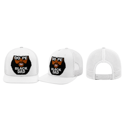 Dope Black Dad Patched Trucker - Snapback Hat - White