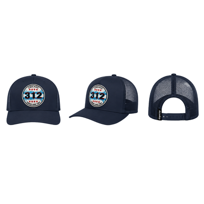 Chicago 312 Patched Snapback Hat | Windy City Pride Trucker Cap - Canvas Navy Blue