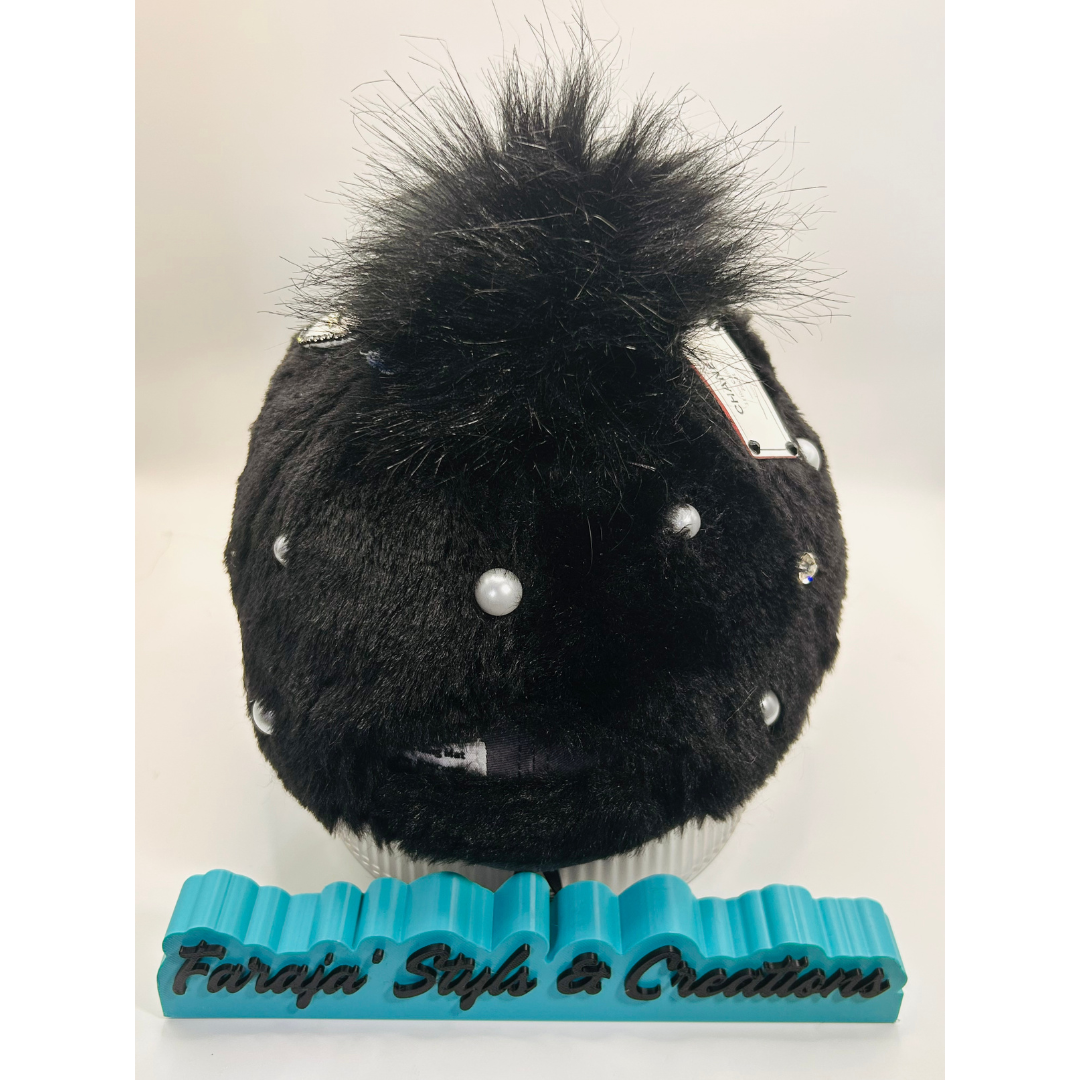 Black Furry “So Fly” Luxury Junk Trucker Hat | Patches, Bling Pins, Rhinestones & Pearls Brooches