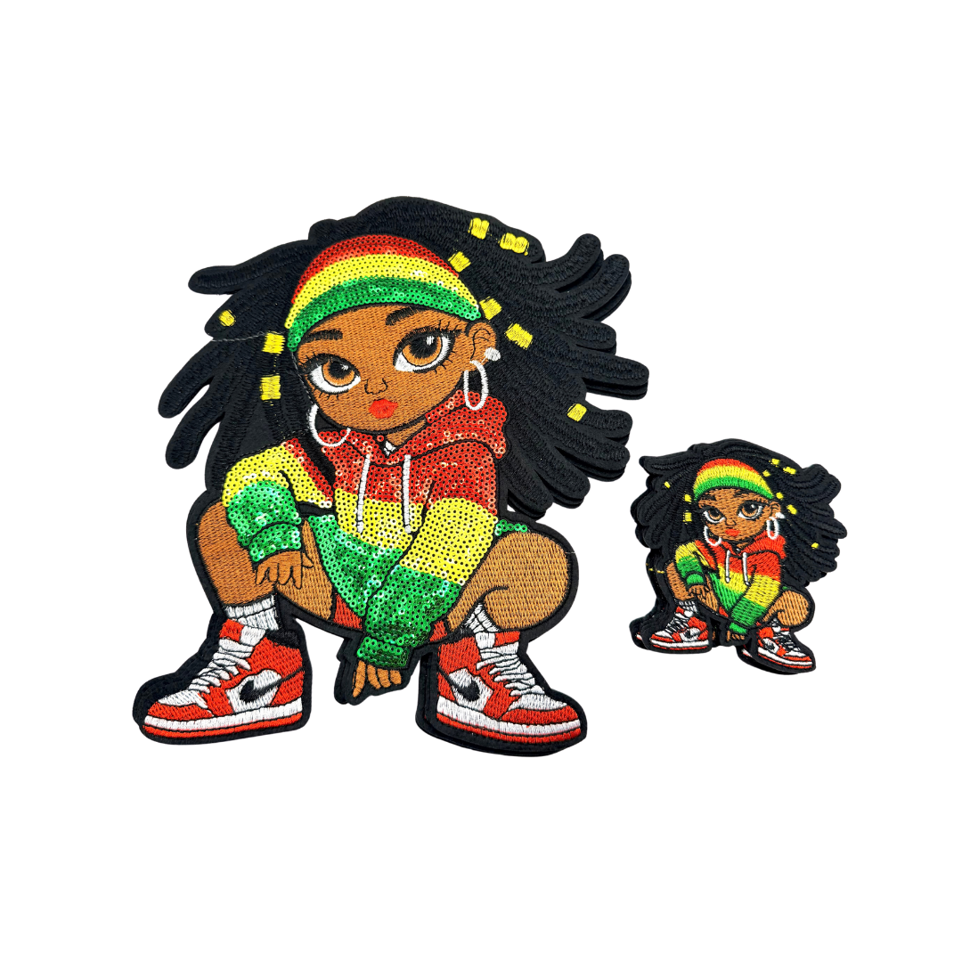Black Culture Sequin Loc'd Girl & Sneakers Patches