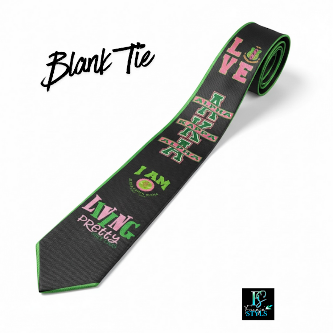 AKA Premade Junk Tie 2– Alpha Kappa Alpha Statement Tie with Denim, Pins & Bling