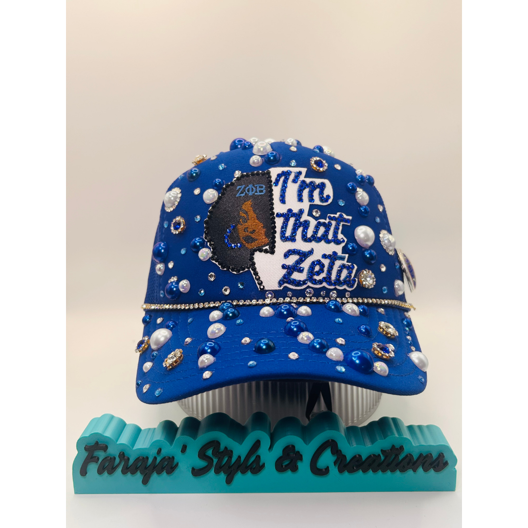 Design Your Custom Zeta Sorority Trucker Junk Hat | Rhinestones, Patches & Pearls | Greek Life Fashion Cap