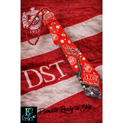 Delta Sigma Theta Premade Junk Tie – Red & White Greek Statement Tie