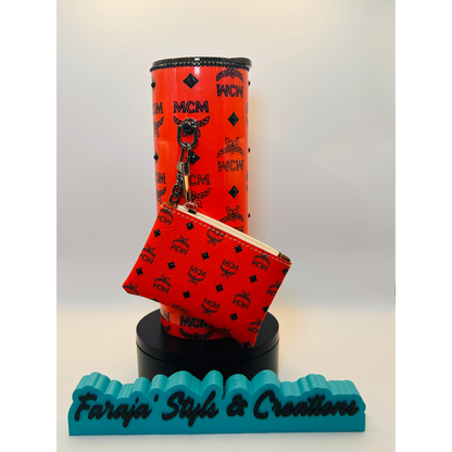 20oz Luxury Rhinestone Tumbler Set | Blinged Rim & Black Topper & Matching Coin Purse | Designer-Inspired | Glam Gift Set