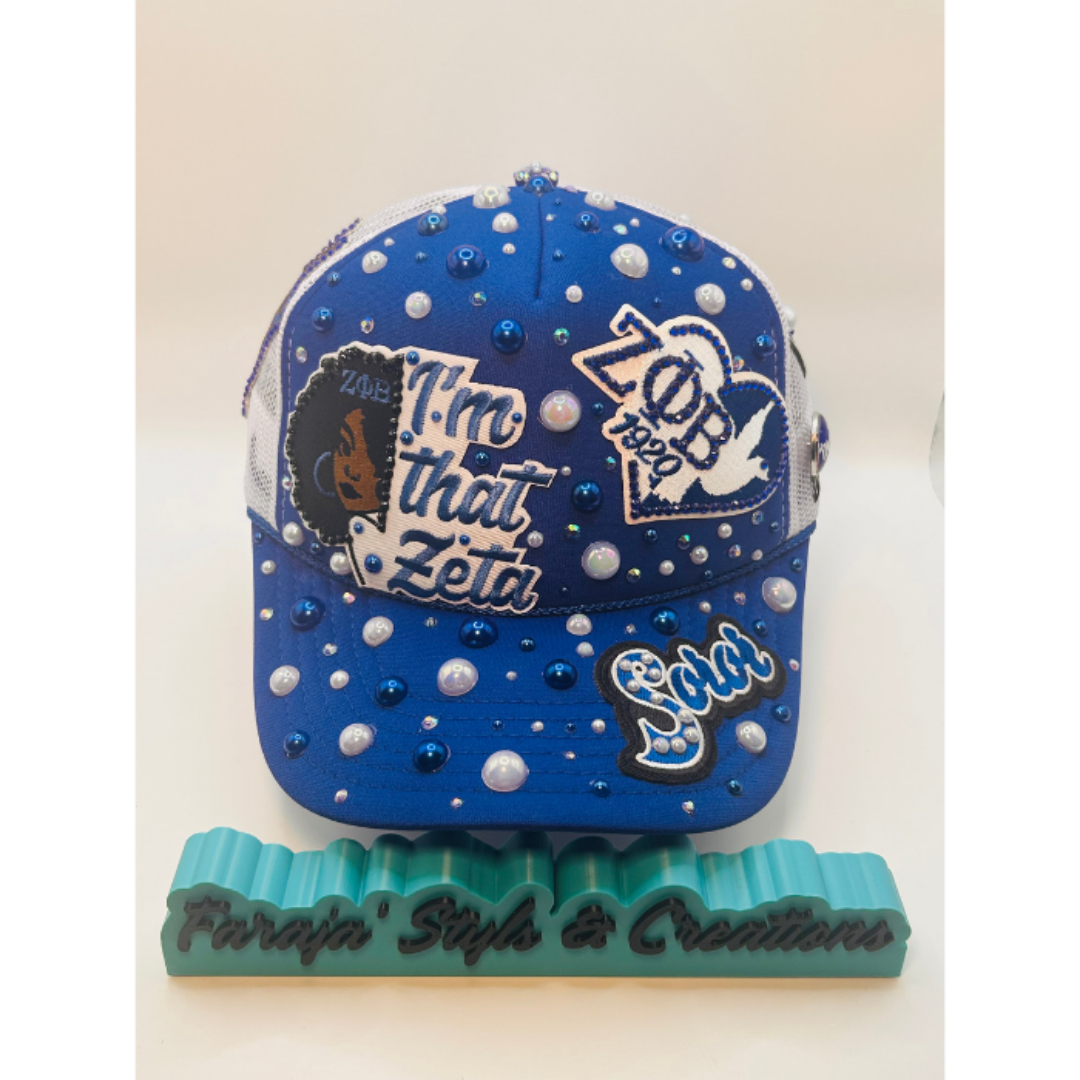 Design Your Custom Zeta Sorority Trucker Junk Hat | Rhinestones, Patches & Pearls | Greek Life Fashion Cap