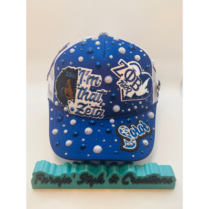 Design Your Custom Zeta Sorority Trucker Junk Hat | Rhinestones, Patches & Pearls | Greek Life Fashion Cap