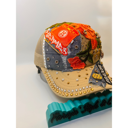 Bad Girl Custom Junk Trucker Hat | Rhinestones, Patches, Denim & Pearls