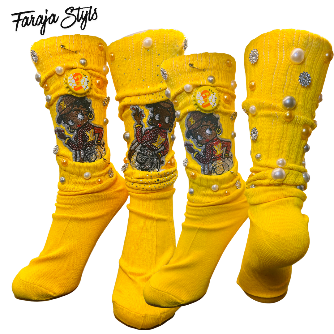 Custom Junk Slotch Socks with Patches, Pearls & Rhinestones | Personalized Glam Socks | Handmade Fashion Statement