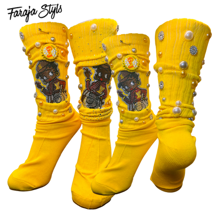 Custom Junk Slotch Socks with Patches, Pearls & Rhinestones | Personalized Glam Socks | Handmade Fashion Statement