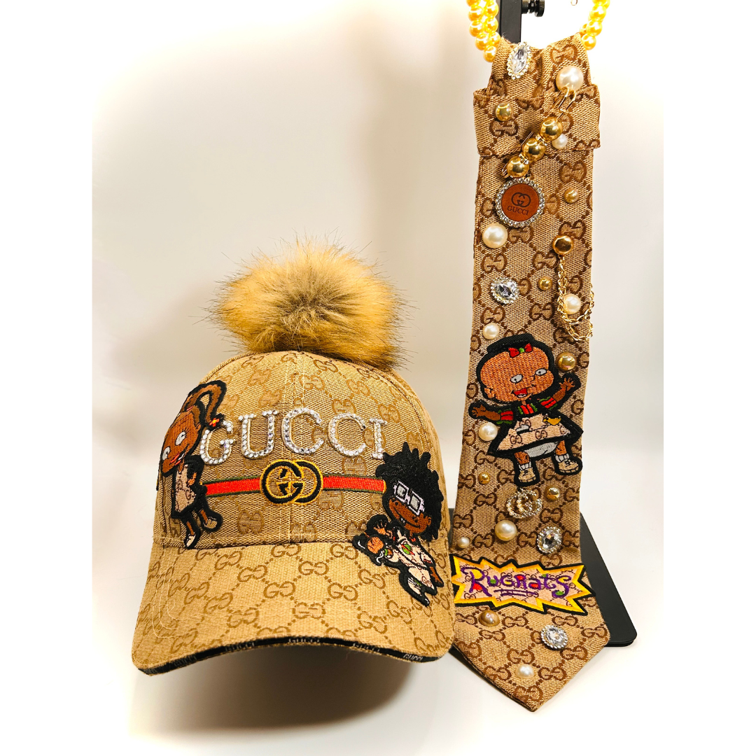 Premade Rugrat Junk Trucker Hat & Matching Junk Tie Set – Blinged & Jeweled Statement Accessories