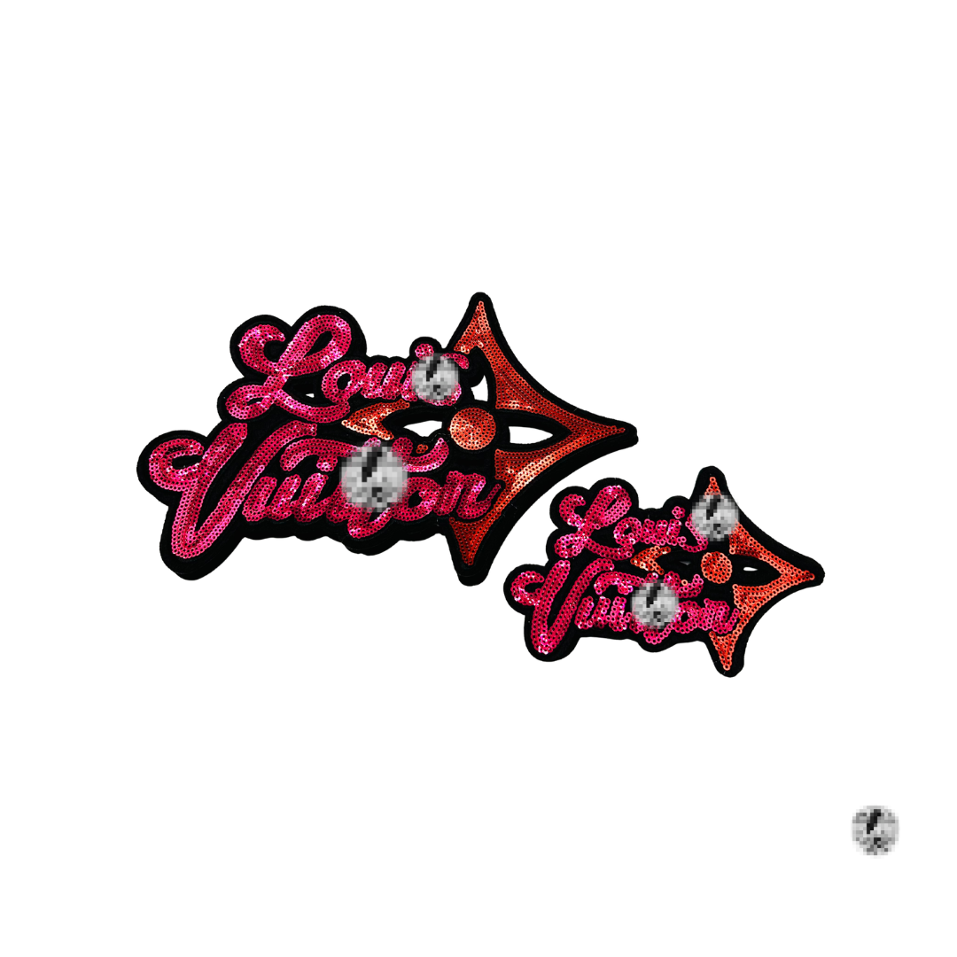 Lui* V Chenille Word Arrow Sequin Patches - Hot Pink
