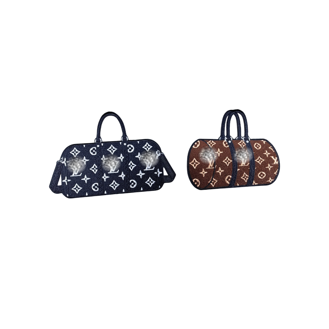 Lou** V  Designer Inspired Duffle Bag Medium Leather Patches