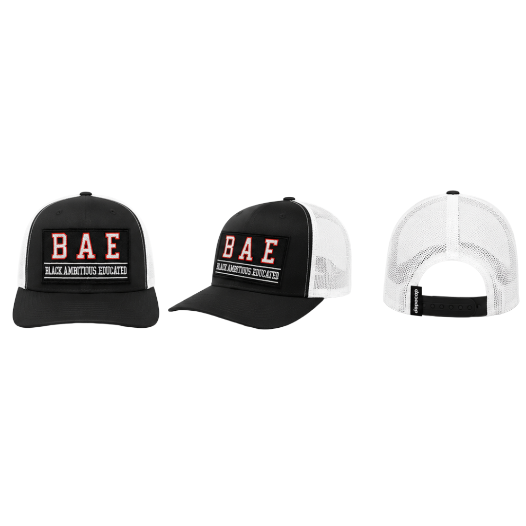 BAE – Black Ambitious Educated Patched Snapback Hat | Black Excellence Cap - Canvas Black/White