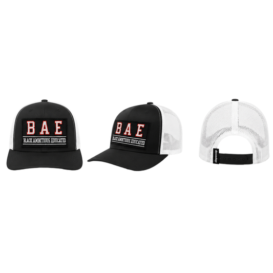 BAE – Black Ambitious Educated Patched Snapback Hat | Black Excellence Cap - Canvas Black/White