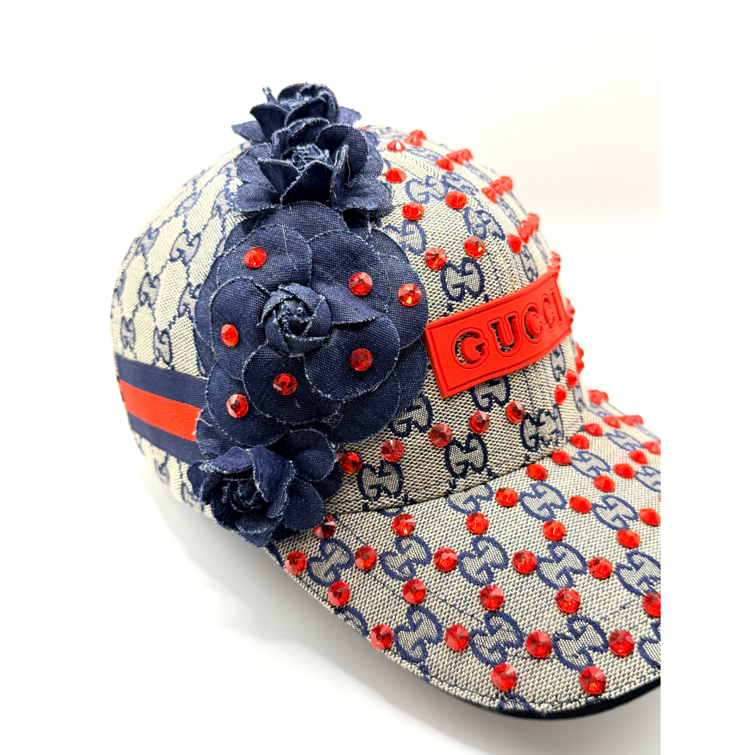 Red & Navy Luxury Junk Blinged Trucker Hat & Matching Junk Tie Set – Blinged & Jeweled - Ready To Ship