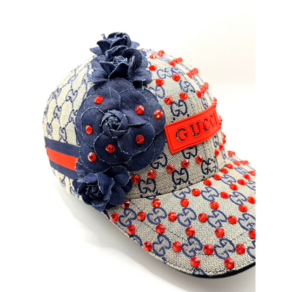 Red & Navy Luxury Junk Blinged Trucker Hat & Matching Junk Tie Set – Blinged & Jeweled - Ready To Ship