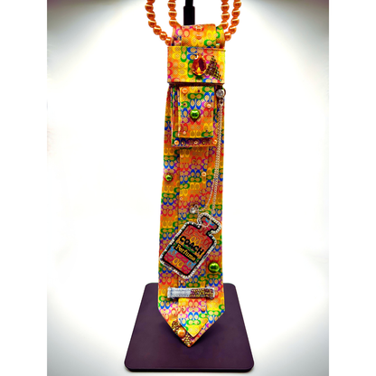 Premade Colorful Junk Trucker Hat & Matching Junk Tie – Patched, Blinged & Pearl Statement Set