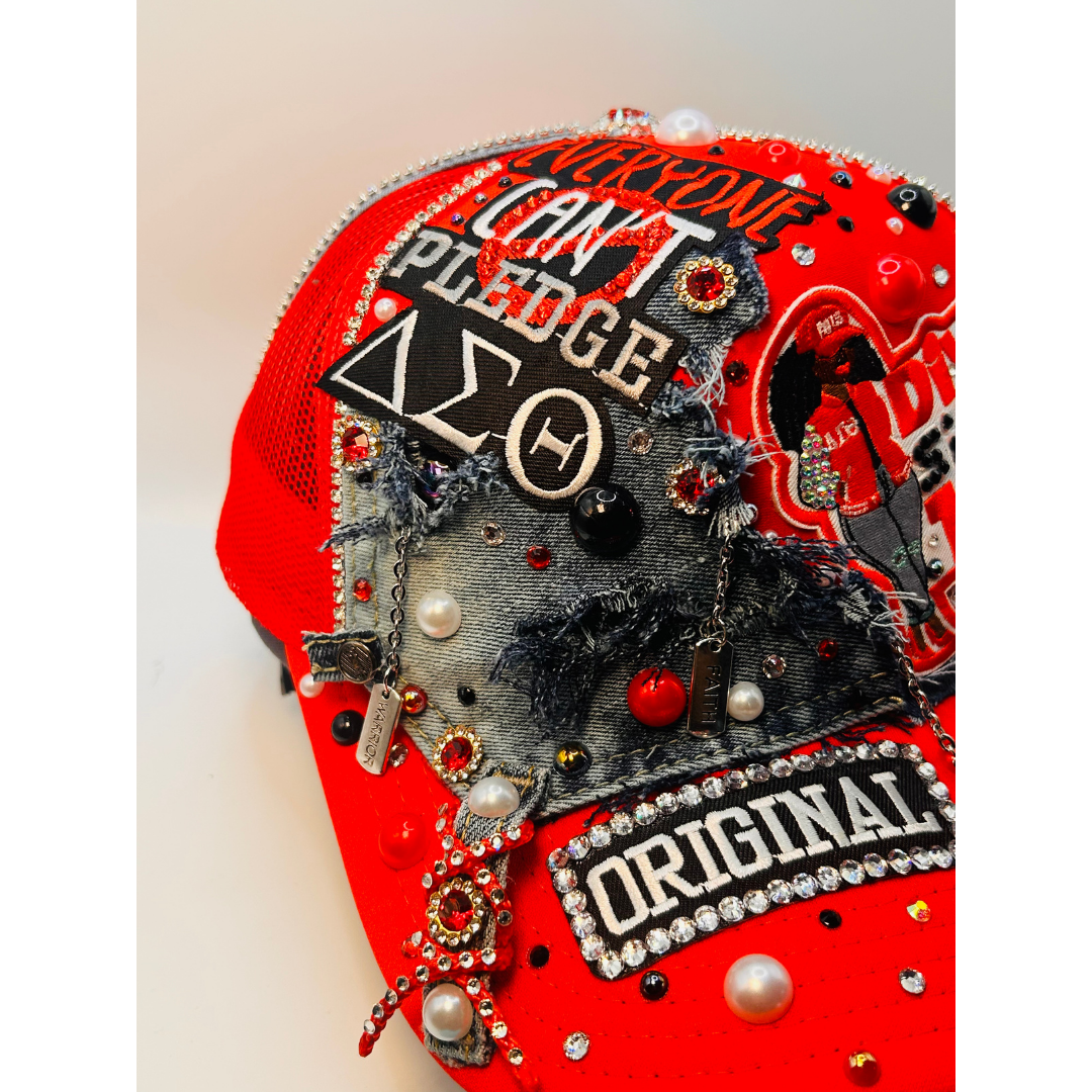 Design Your Custom Delta Sorority Trucker Junk Hat | Rhinestones, Patches & Pearls | Greek Life Fashion Cap