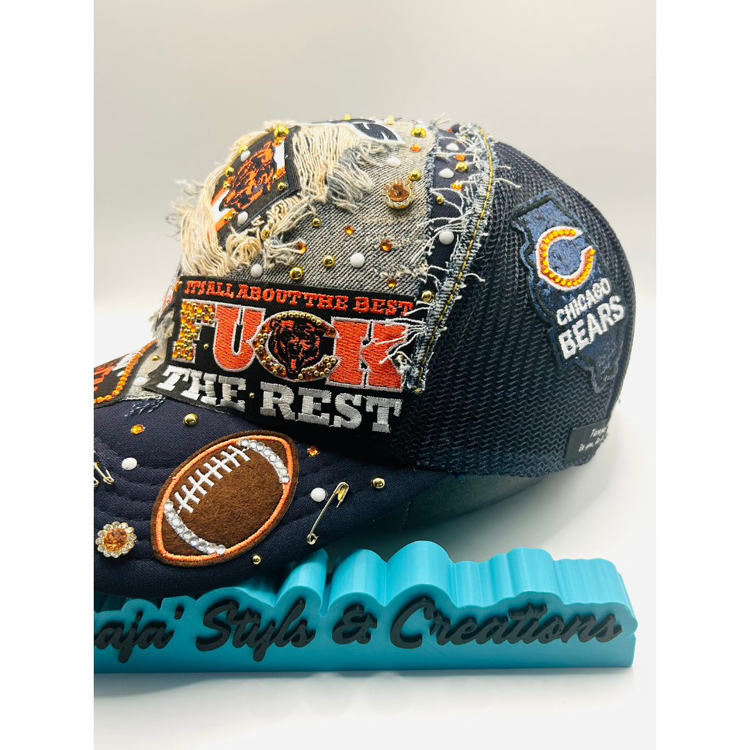 Chicago Bears Premade Junk Trucker Hat – Blinged & Patched Game Day Statement Hat | Ready to Ship