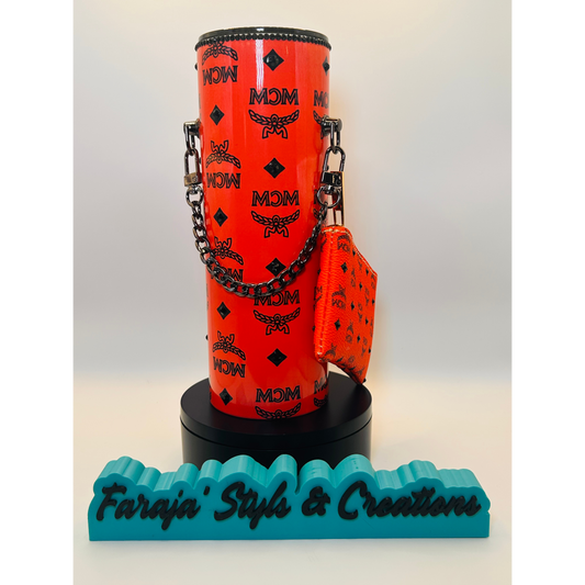 20oz Luxury Rhinestone Tumbler Set | Blinged Rim & Black Topper & Matching Coin Purse | Designer-Inspired | Glam Gift Set