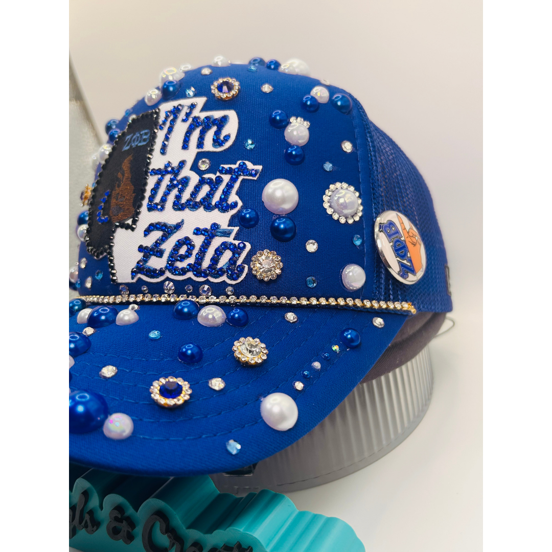 Design Your Custom Zeta Sorority Trucker Junk Hat | Rhinestones, Patches & Pearls | Greek Life Fashion Cap