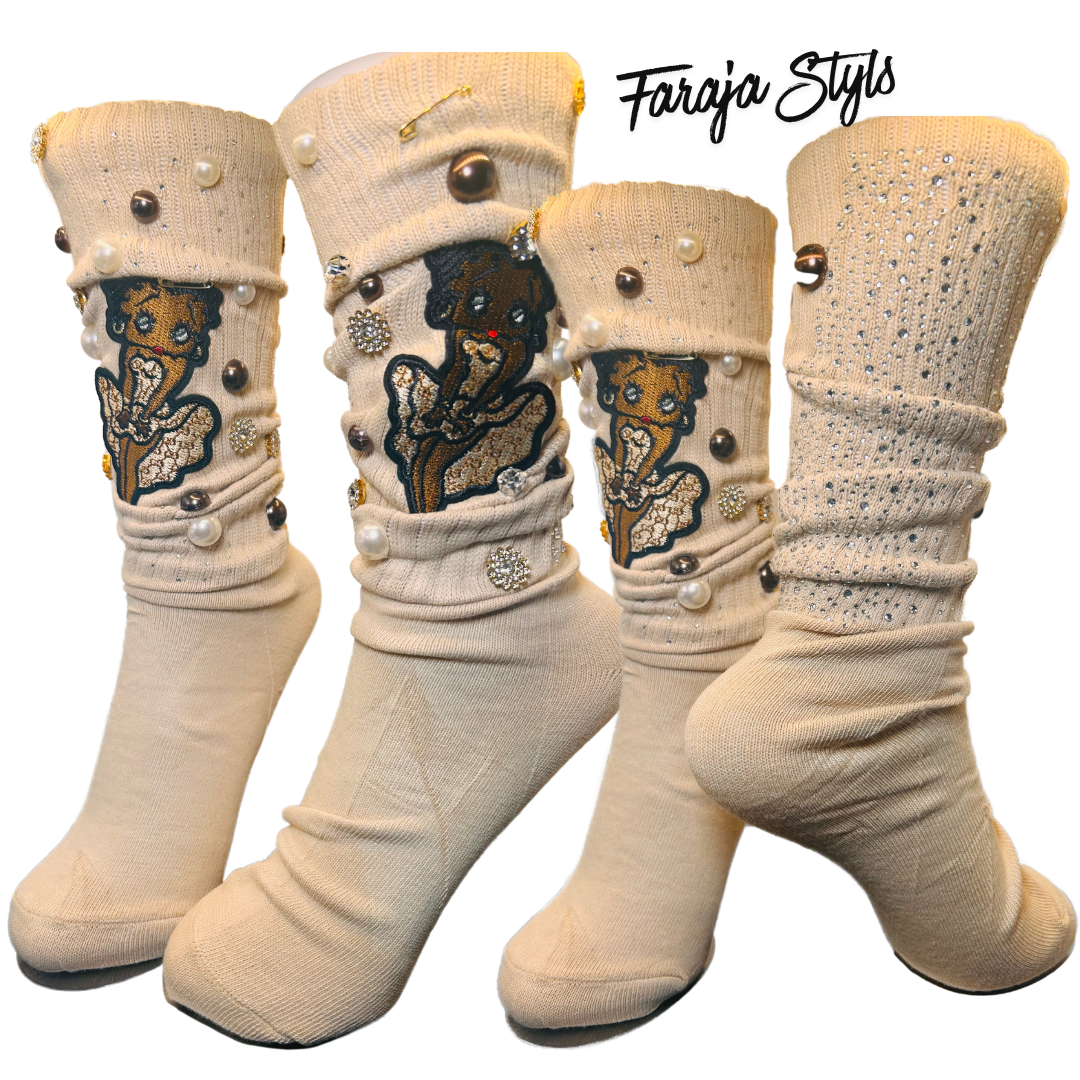 Custom Junk Slotch Socks with Patches, Pearls & Rhinestones | Personalized Glam Socks | Handmade Fashion Statement