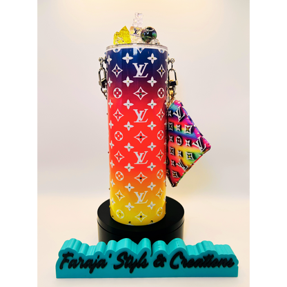 20oz Luxury Rhinestone Tumbler Set | Iced Charmed Topper & Matching Coin Purse | Designer-Inspired