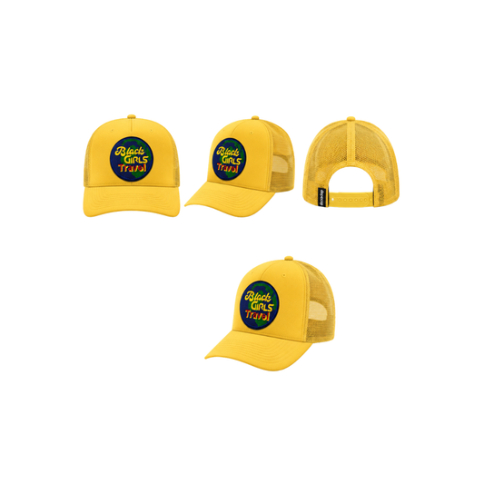 Black Girls Travel Patched  Mesh Hat | Melanin Travel Queen Trucker Cap - Yellow