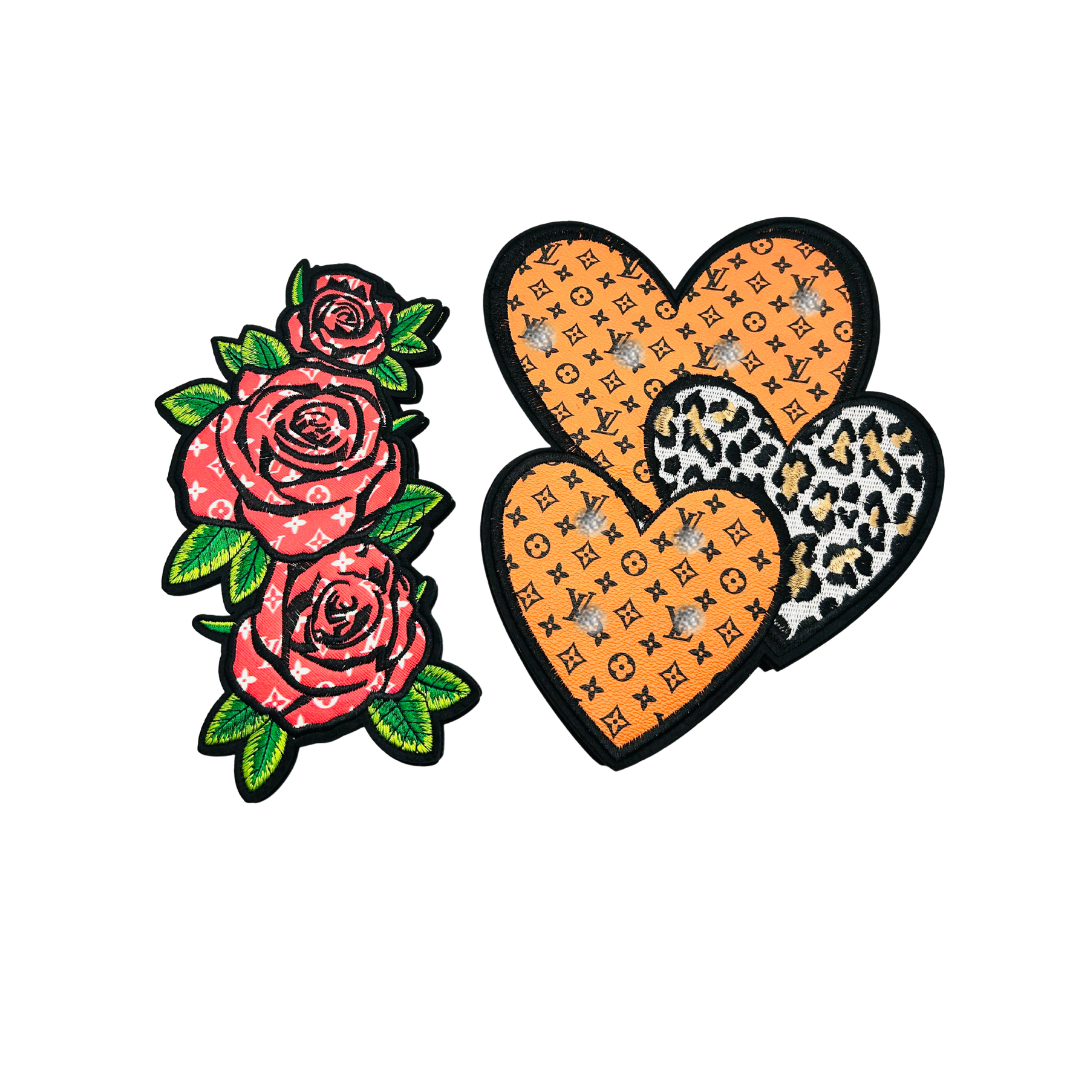 Lou** V Designer Inspired Heart & Roses Large Patches