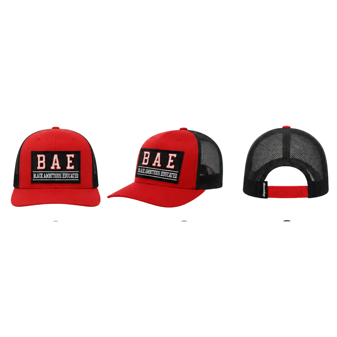 BAE – Black Ambitious Educated Patched Snapback Hat | Black Excellence Cap - Canvas Red/Black