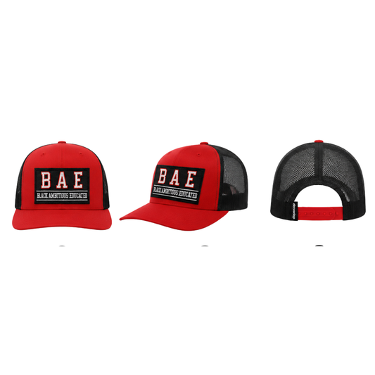 BAE – Black Ambitious Educated Patched Snapback Hat | Black Excellence Cap - Canvas Red/Black